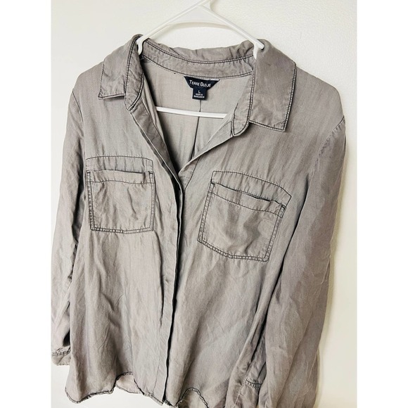 Terre Bleue Grey Button Down Blouse - Picture 3 of 9